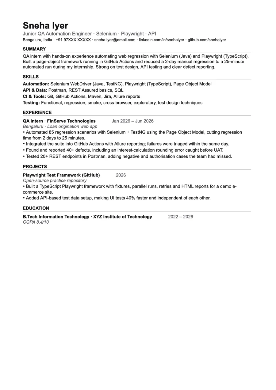 QA Resume & LinkedIn Kit — inside page