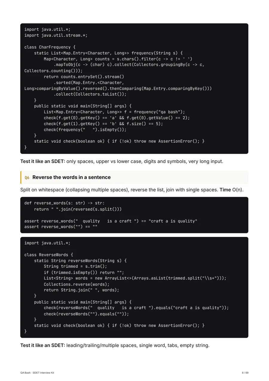 SDET Interview Kit — inside page